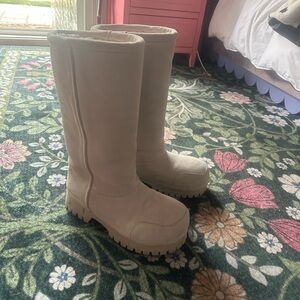 Neutral Cream Platform Knee-High Boots with Lug Sole